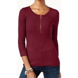 [ INC International Concepts ] Maroon ribbed zip